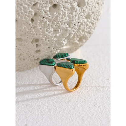 Green Malachite Stone Wide Ring