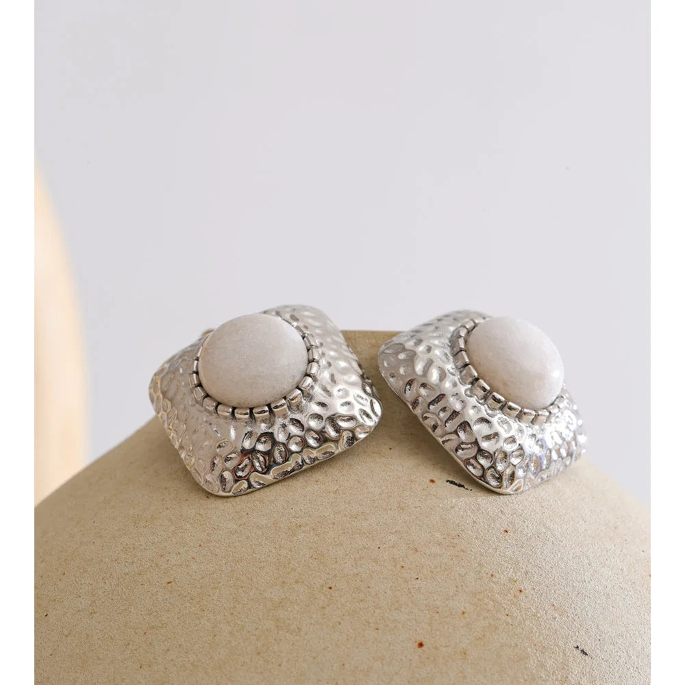 Stud earrings gold earrings square resin inlay for women