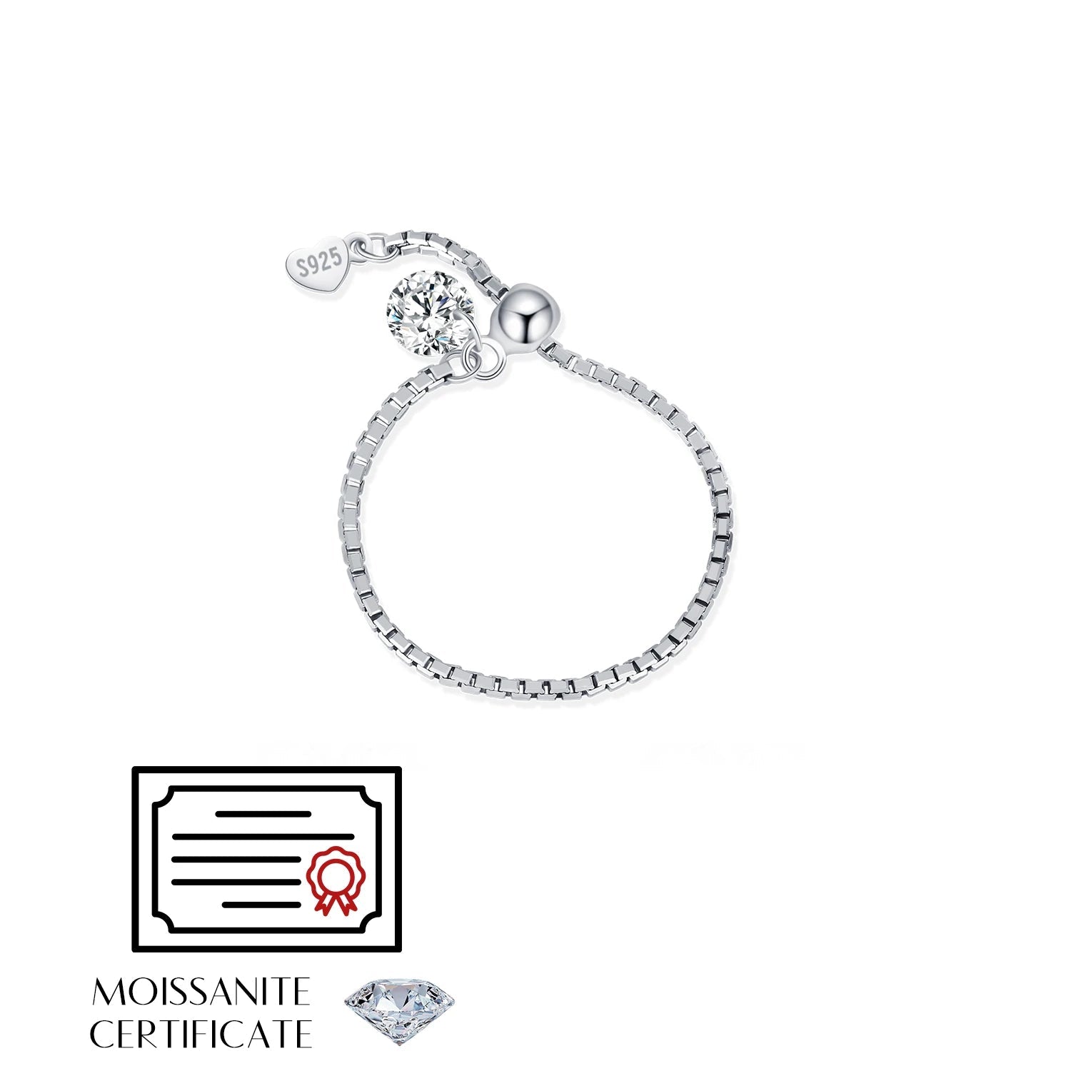 Fine moissanite diamond ring in polished sterling silver