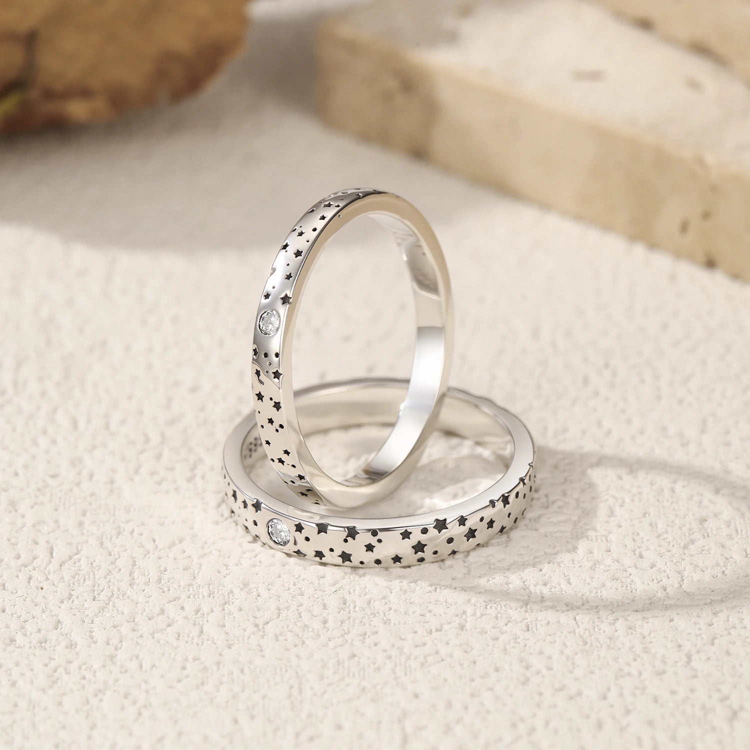 Sparkle couple ring with moissanite gem and star motifs