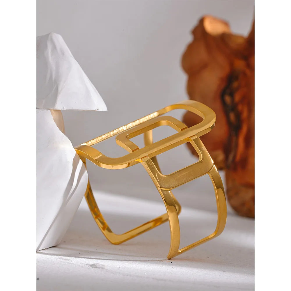 Wide Square Hollow Cuff Bracelet