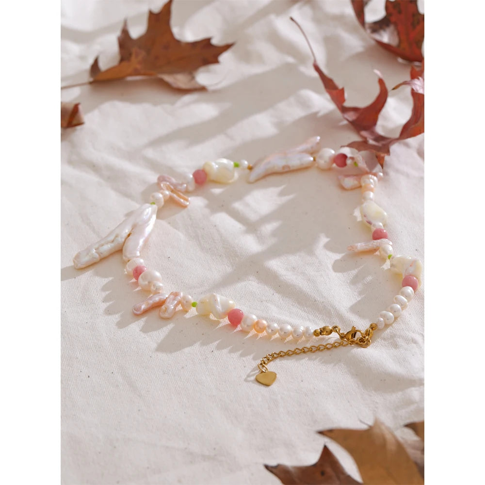 Pearl with necklace design highlighting durable stainless steel gold finish