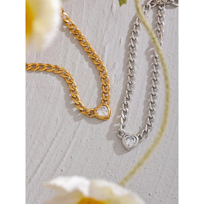 Golden Chain Link Heart Pendant Necklace