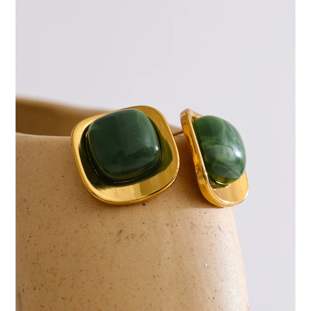 Stainless steel jewelry resin square stud earrings for women