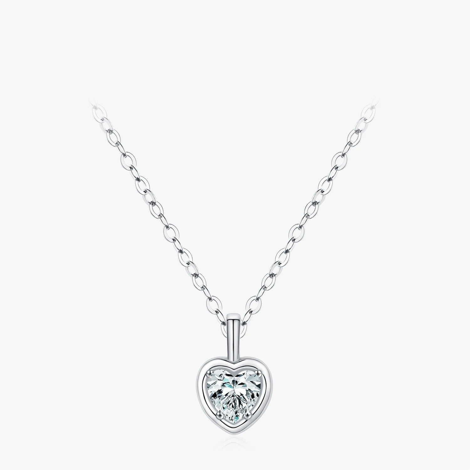 Zirconia heart link chain necklace in 925 sterling silver