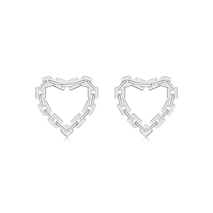 Sterling Silver Hearts Lock Hoop Earrings