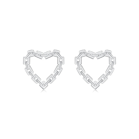 Sterling Silver Hearts Lock Hoop Earrings