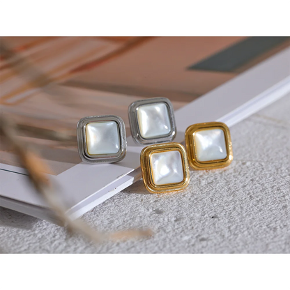 316L Stainless Steel Square Shell Stud Earrings