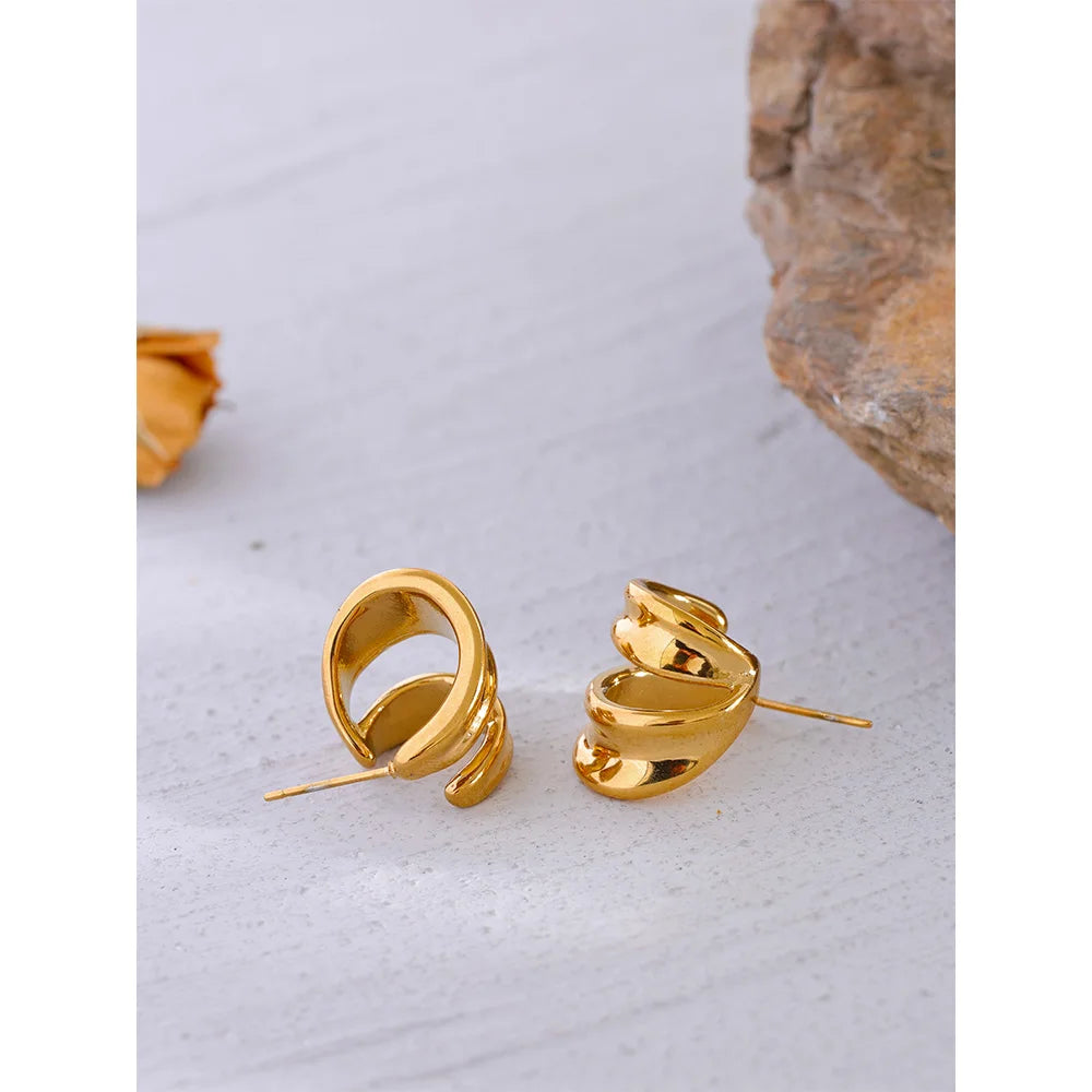 Waterproof 18K Gold Geometric Huggie Earrings