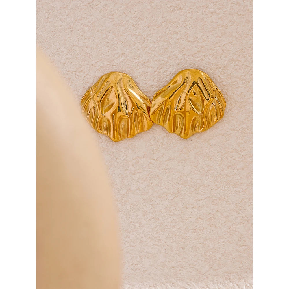 18K Gold Shell Stud Earrings – Stainless Steel, Waterproof