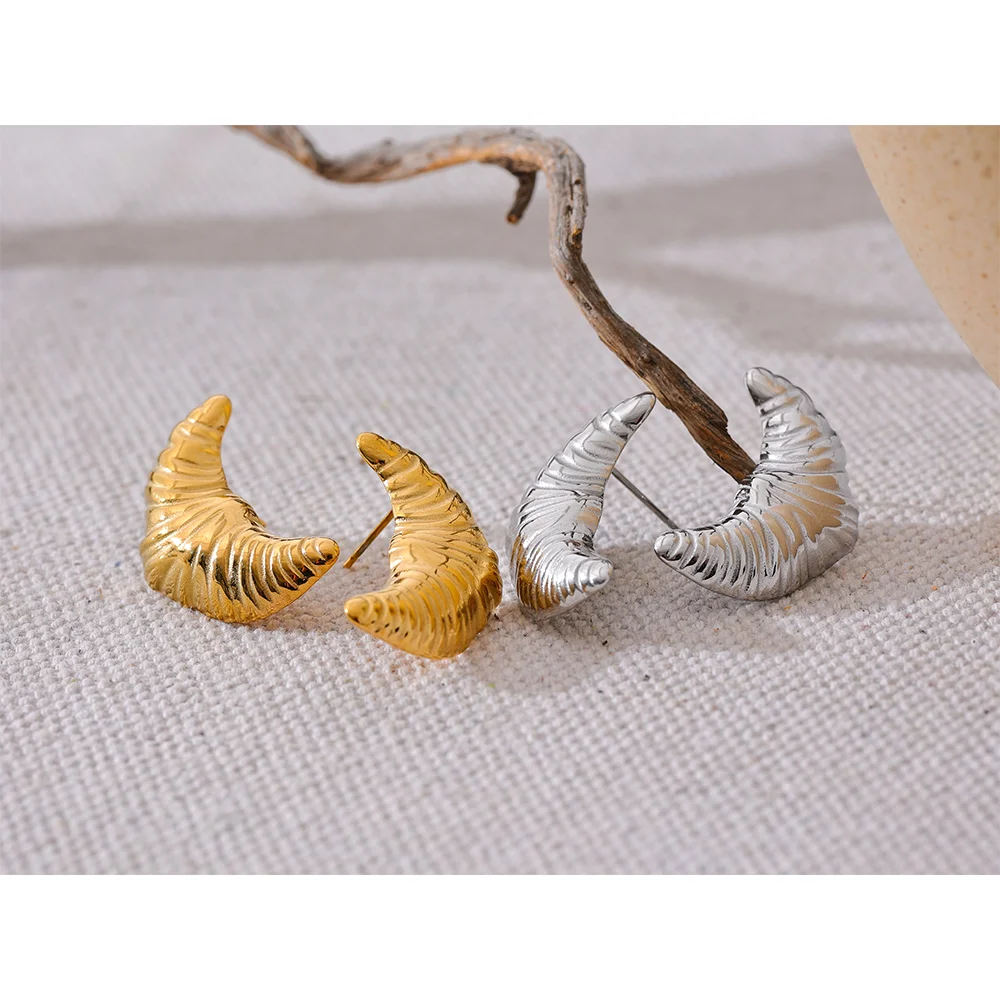 Stainless Steel Croissant Moon Stud Earrings