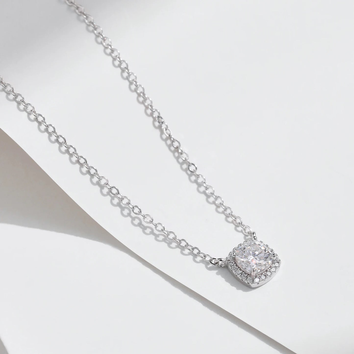 Sterling Silver Cushion Cut Halo Moissanite Necklace