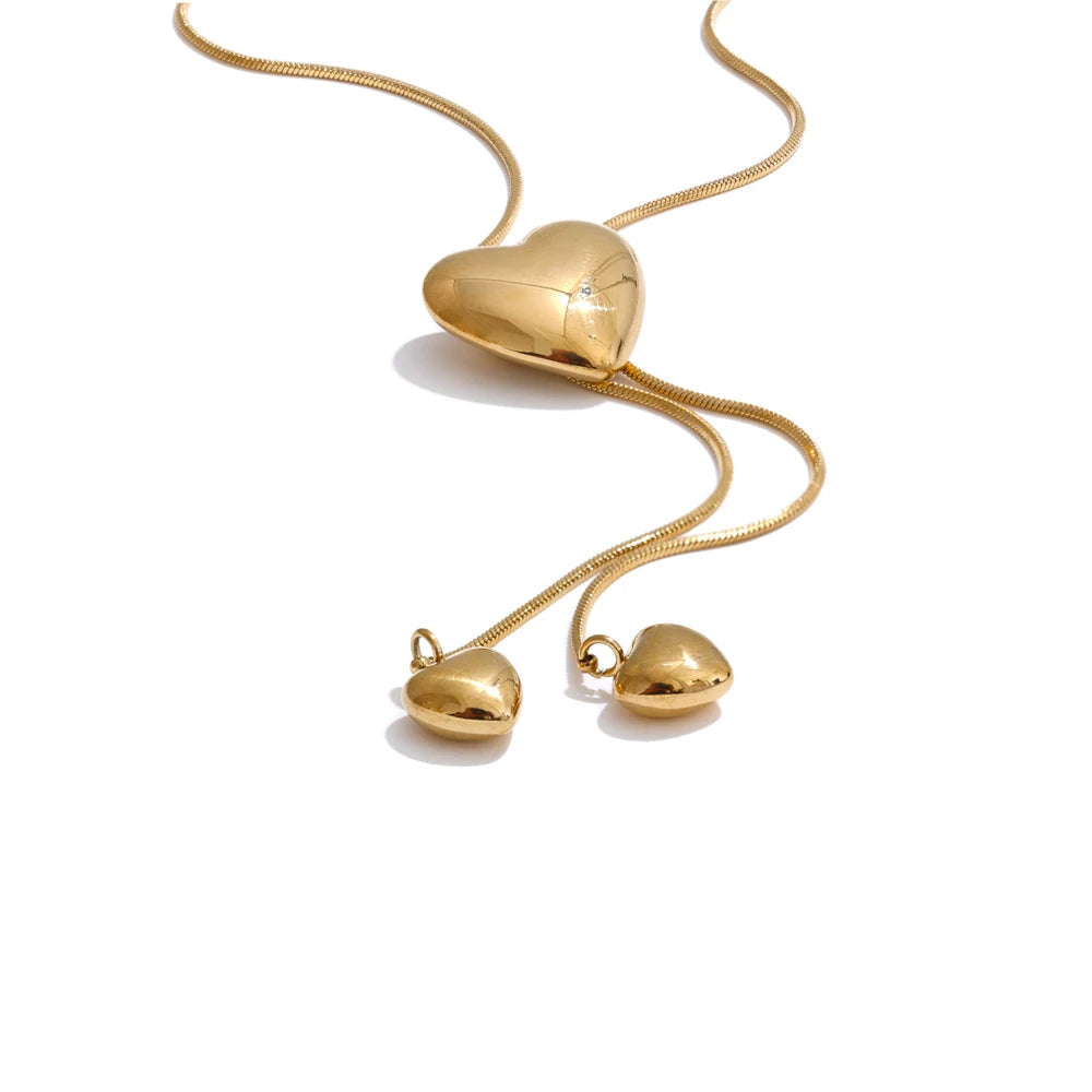 Long gold plated stainless steel heart chain necklace