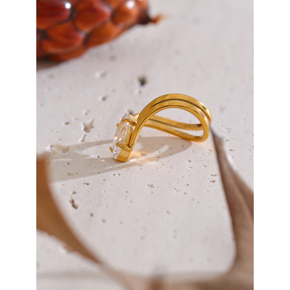 Golden jewelry ring crafted from stainless steel 18k gold plated