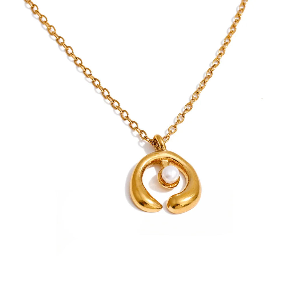 Gold plated natural pearl pendant necklace on stainless steel chain