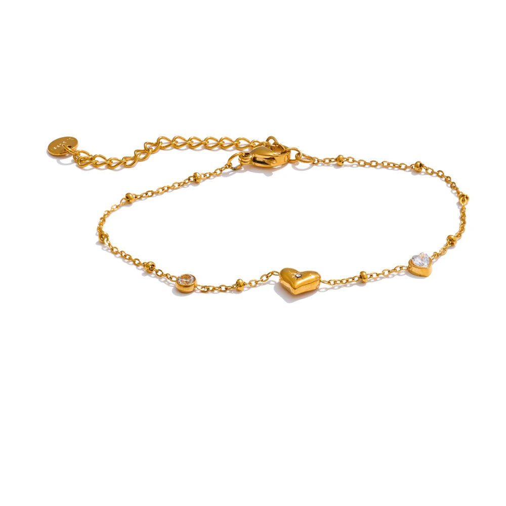 Heart & love bracelet charm in stainless steel jewelry with gold plated finish