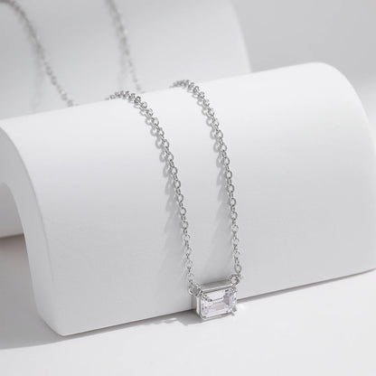 Sterling Silver Emerald Cut CZ Pendant Necklace