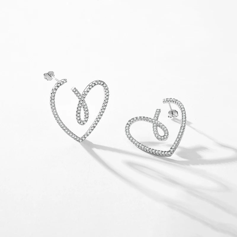 Sterling Silver Heart CZ Stud Earrings