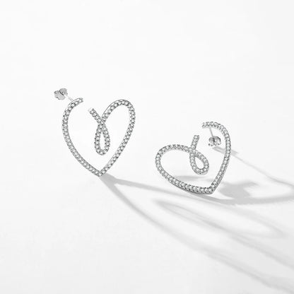 Sterling Silver Heart CZ Stud Earrings