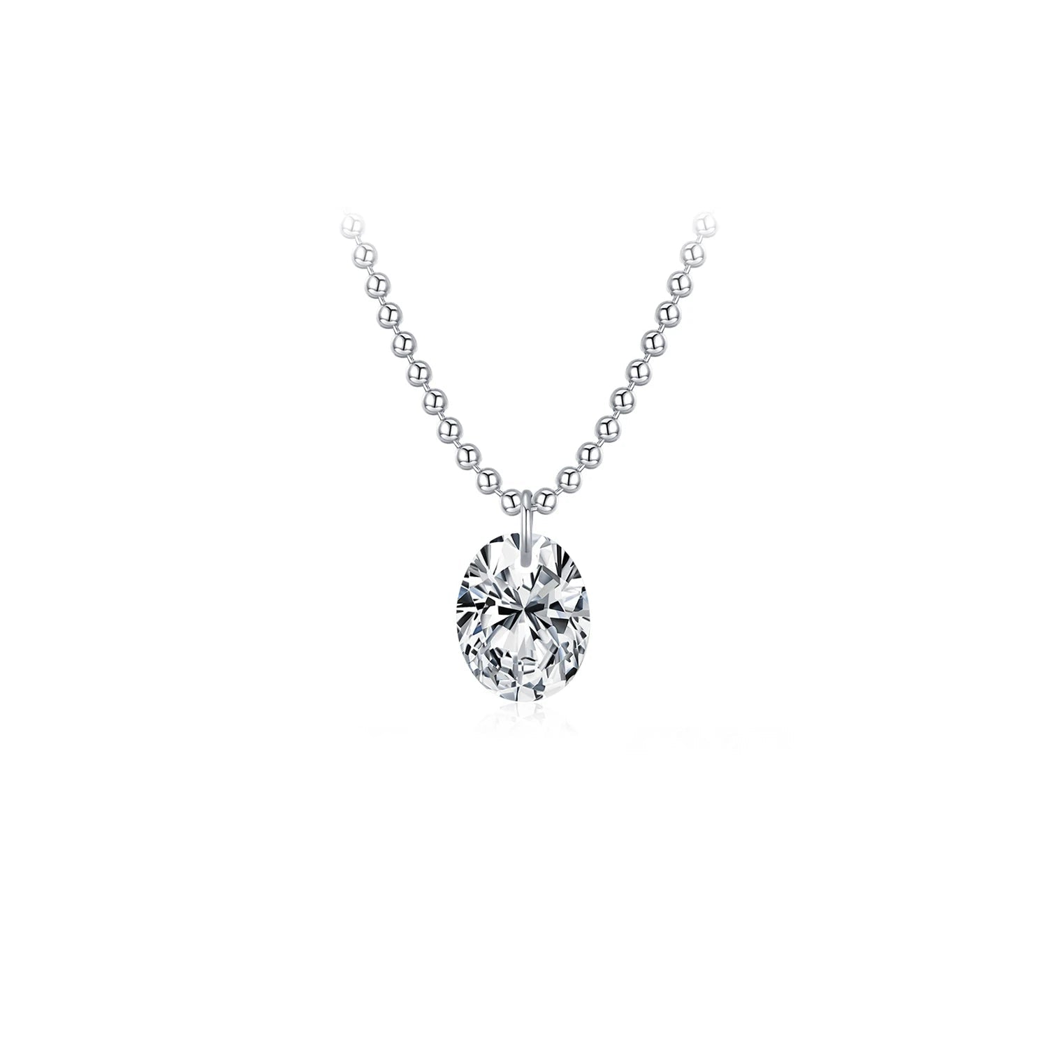 Oval moissanite pendant necklace in polished 925 sterling silver chain