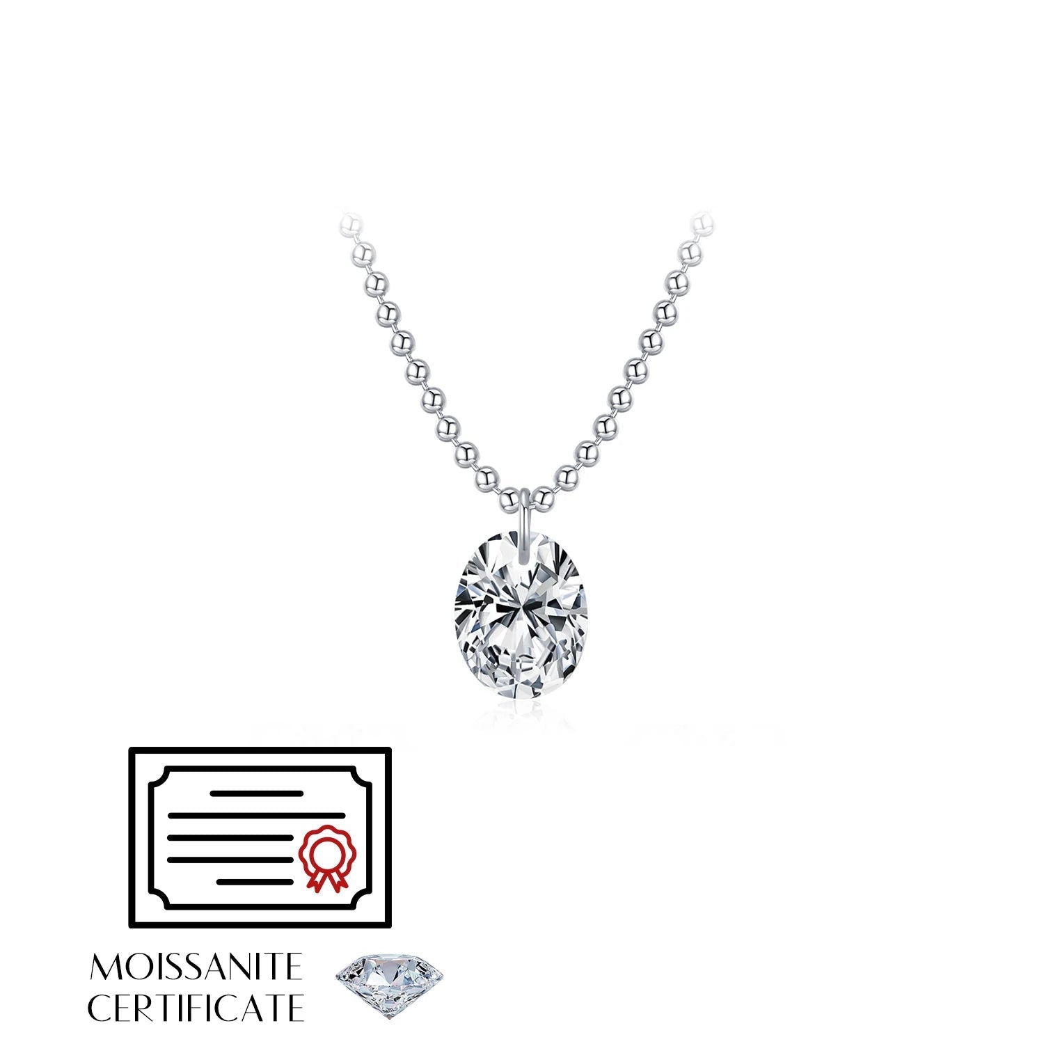 Diamond jewelry style pendant necklace with moissanite sparkle and silver finish