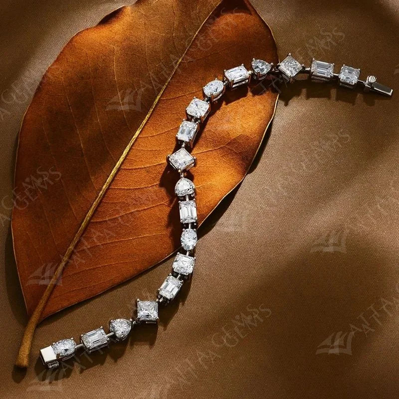 Solid sterling silver moissanite bracelet multiple metal tones