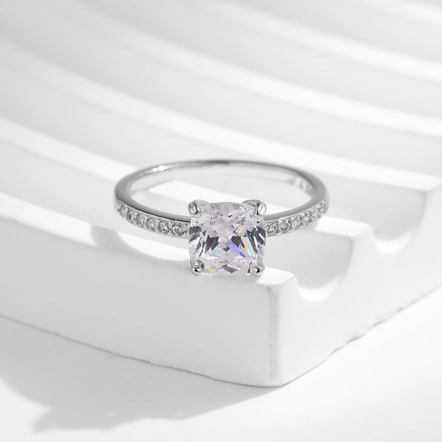 Square wedding bands look in CZ and sterling finish