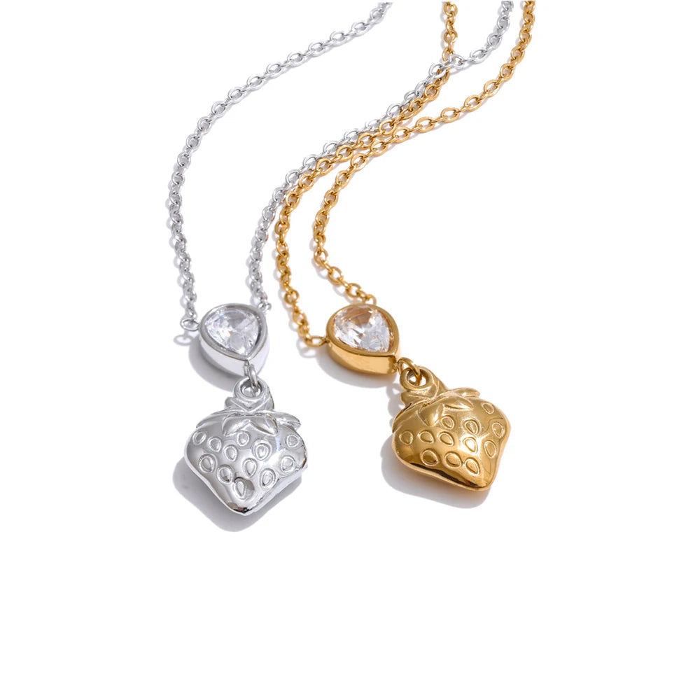 Strawberry necklace pendant with cubic zirconia sparkle as a charm necklace for necklace women