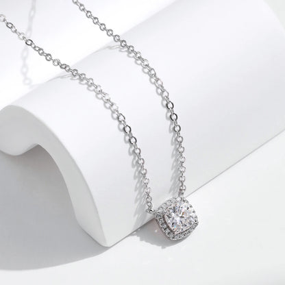 Sterling Silver Cushion Cut Halo Moissanite Necklace