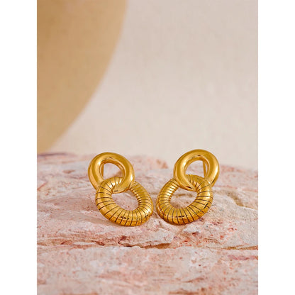 18K Gold Double Round Stud Earrings