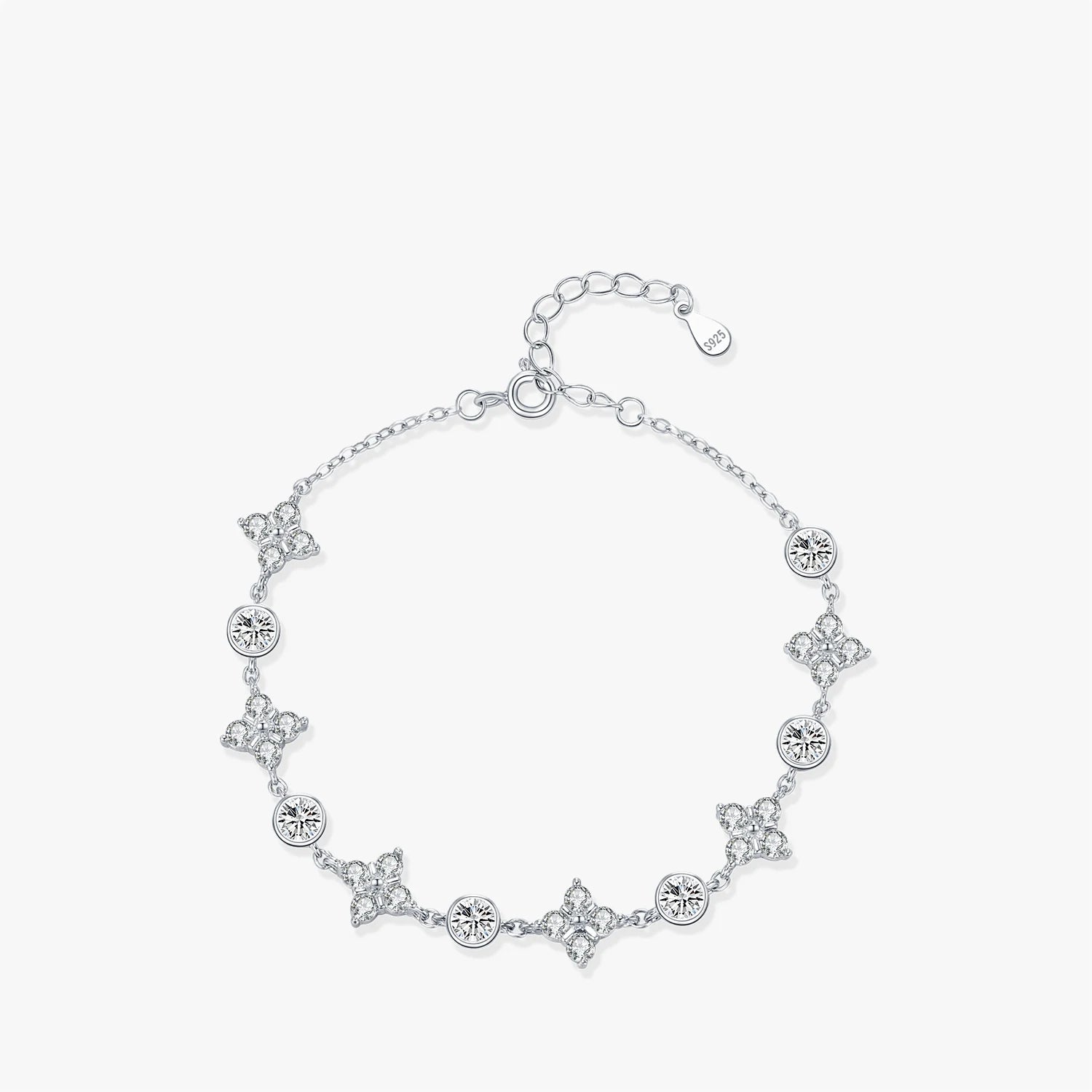 Four-leaf clover zirconia charm bracelet sterling silver