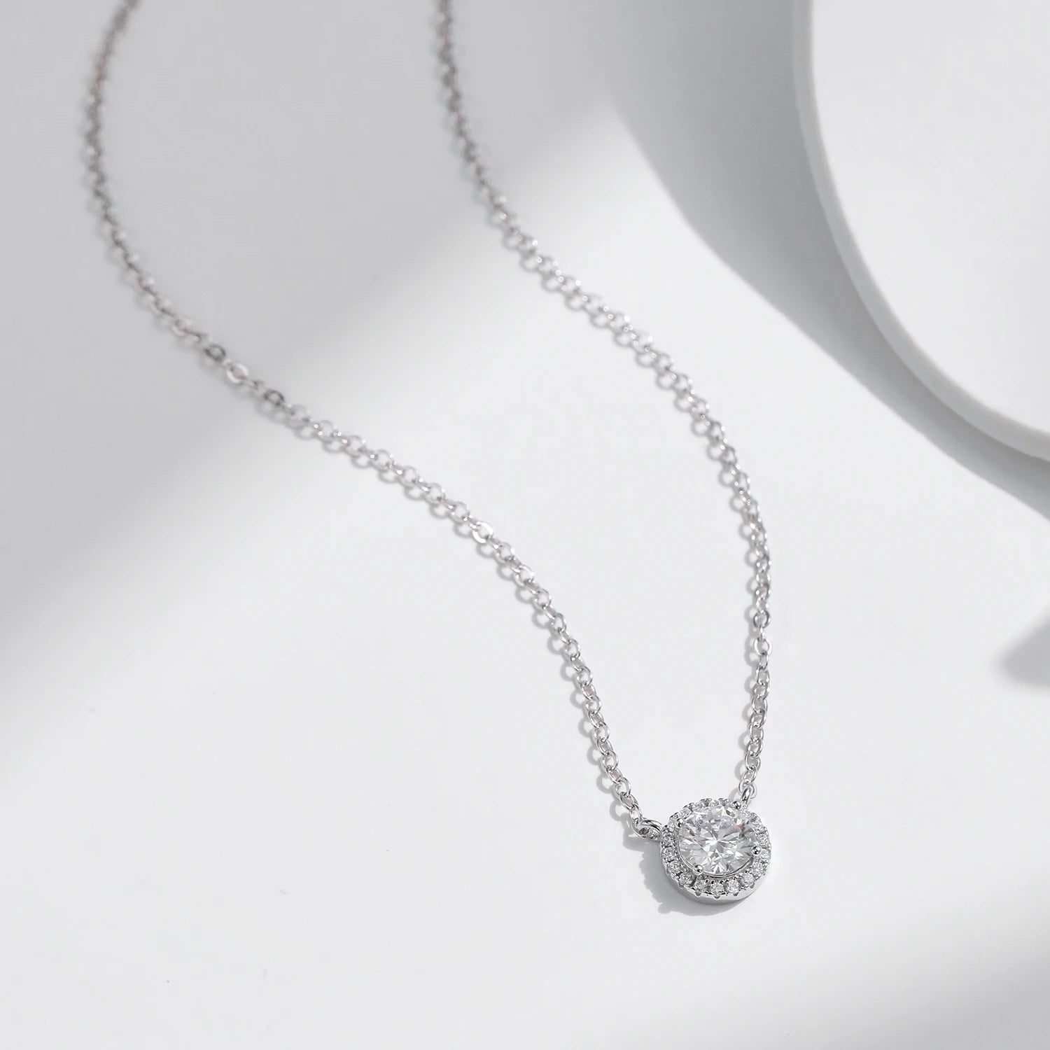 Halo moissanite necklace square or round with link chain