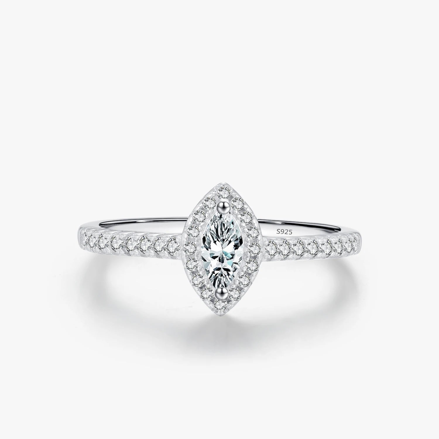 Marquise ring styled as a sterling silver ring with wedding band pairing