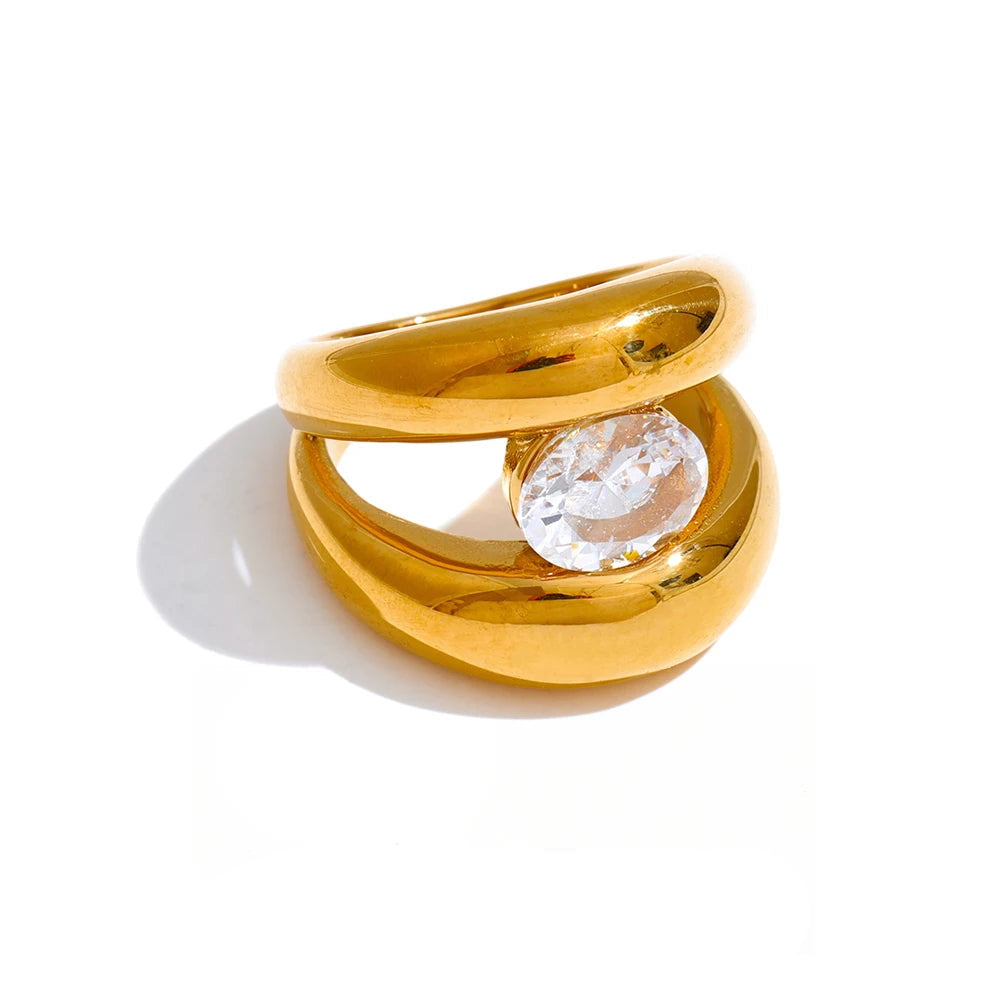 Double layer cubic zirconia ring with polished golden shine