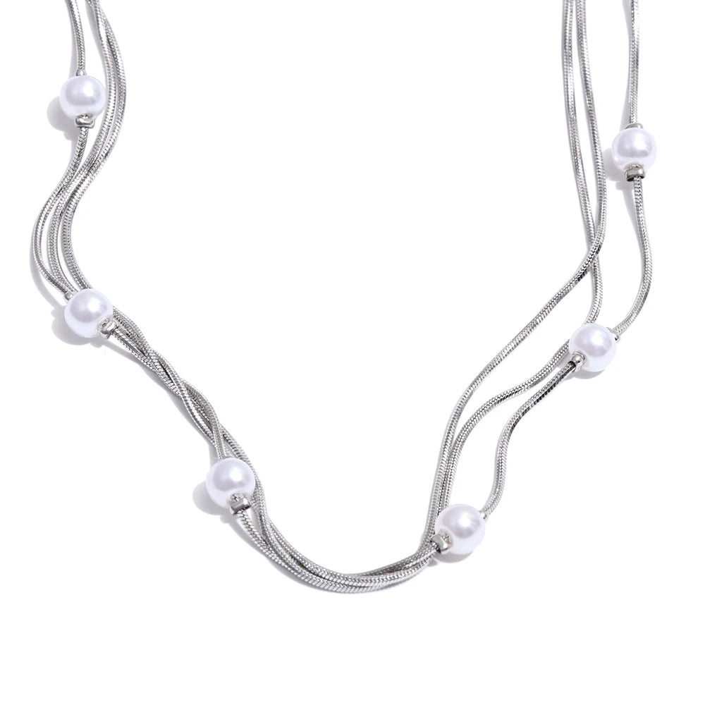 fashion gold necklace square chain simulated pearl accent for women