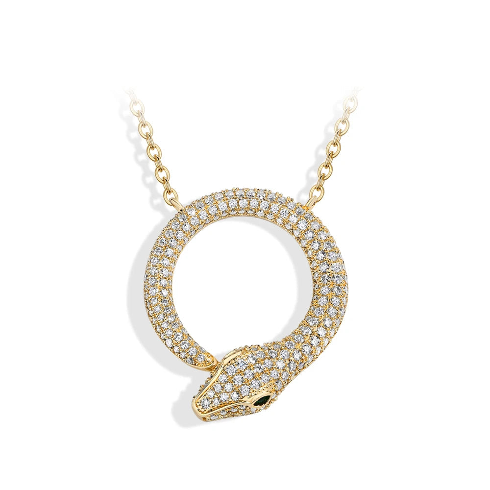 Statement snake pendant on a gold and silver moissanite chain