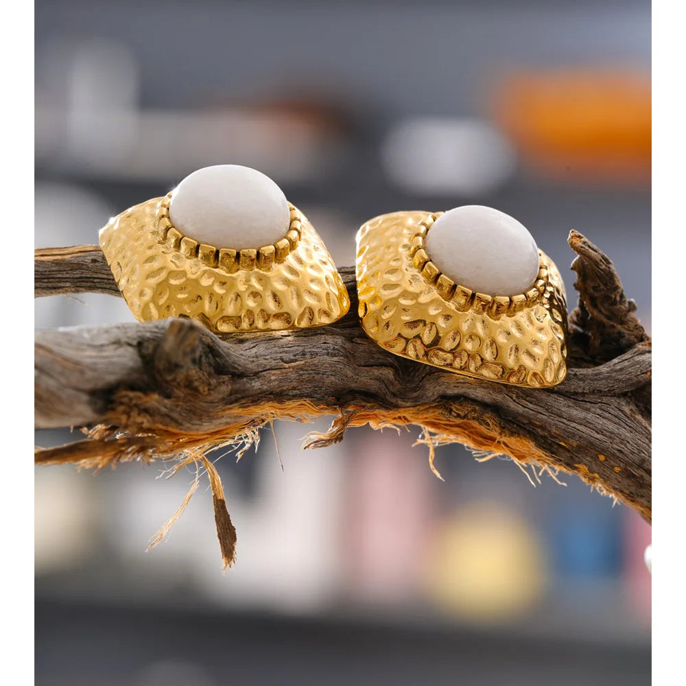 Stainless steel jewelry square stud earrings with gold plated shine