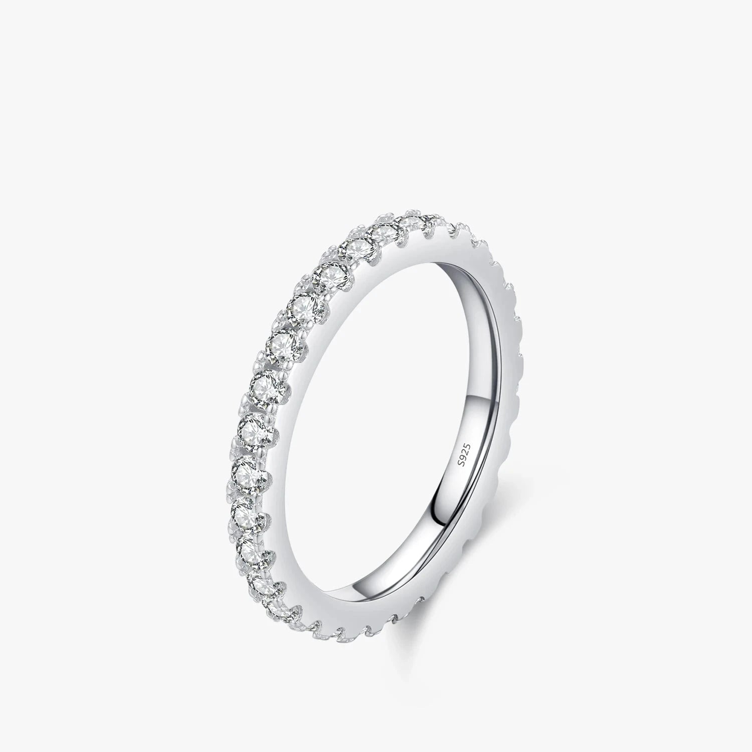 Wedding band with ring moissanite sparkle shown as a modern wedding ring