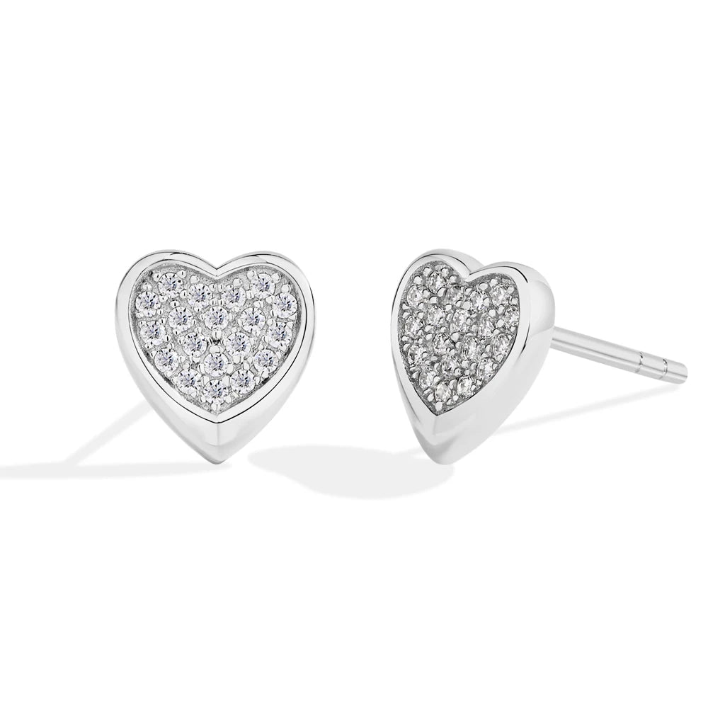 Heart earrings with moissanite diamond set as stud earrings in 925 silver