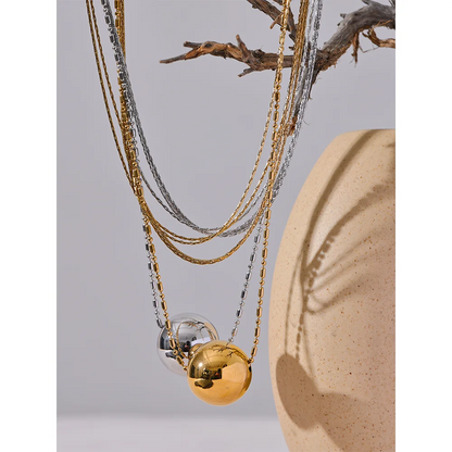 Layered Chain Necklace with Large Round Bead