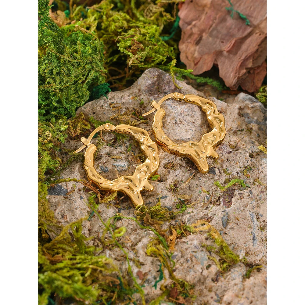 Waterproof Gold Magma Style Hoop Earrings