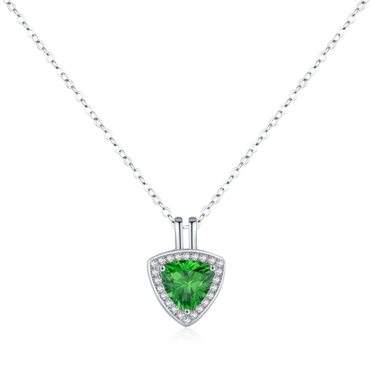 Sterling Silver Triangle Green CZ Pendant Necklace