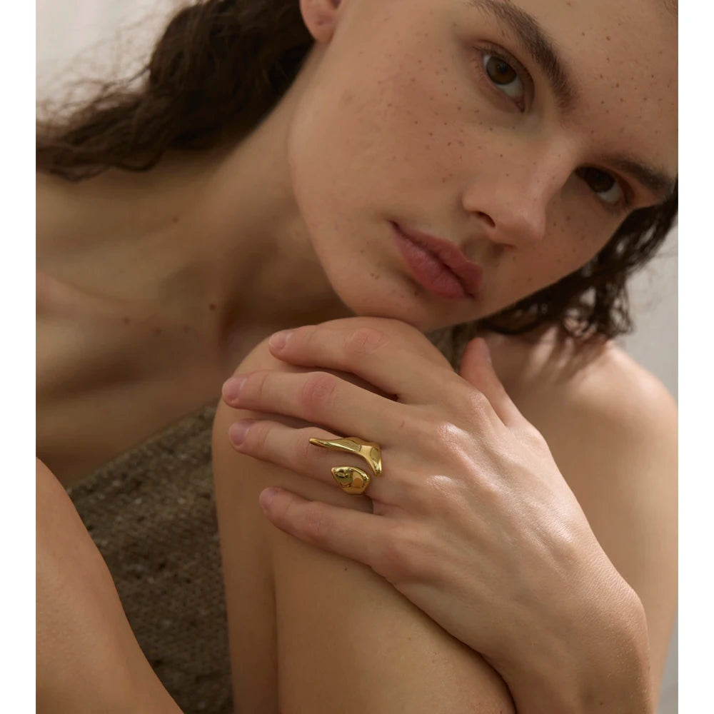 elegant gold ring geometric design stainless steel adjustable for women