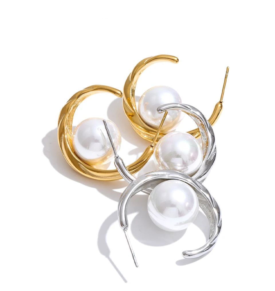 Pearl huggie earrings and gold plated fashion jewelry piece