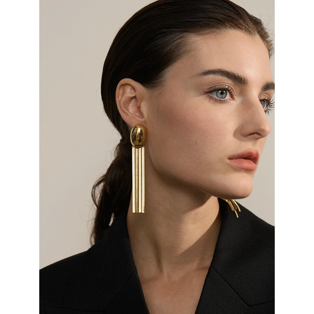 Oval Tassel Snake Chain Drop Earrings