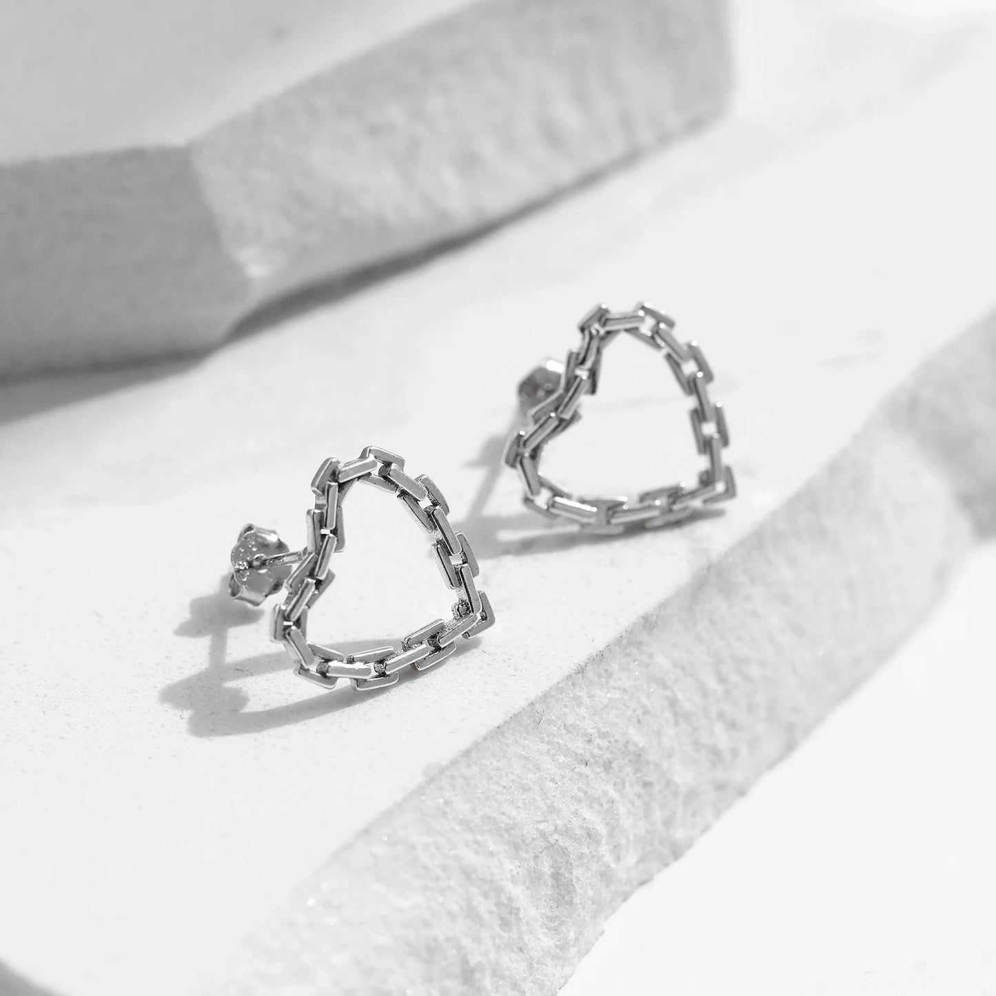 Sterling Silver Hearts Lock Hoop Earrings