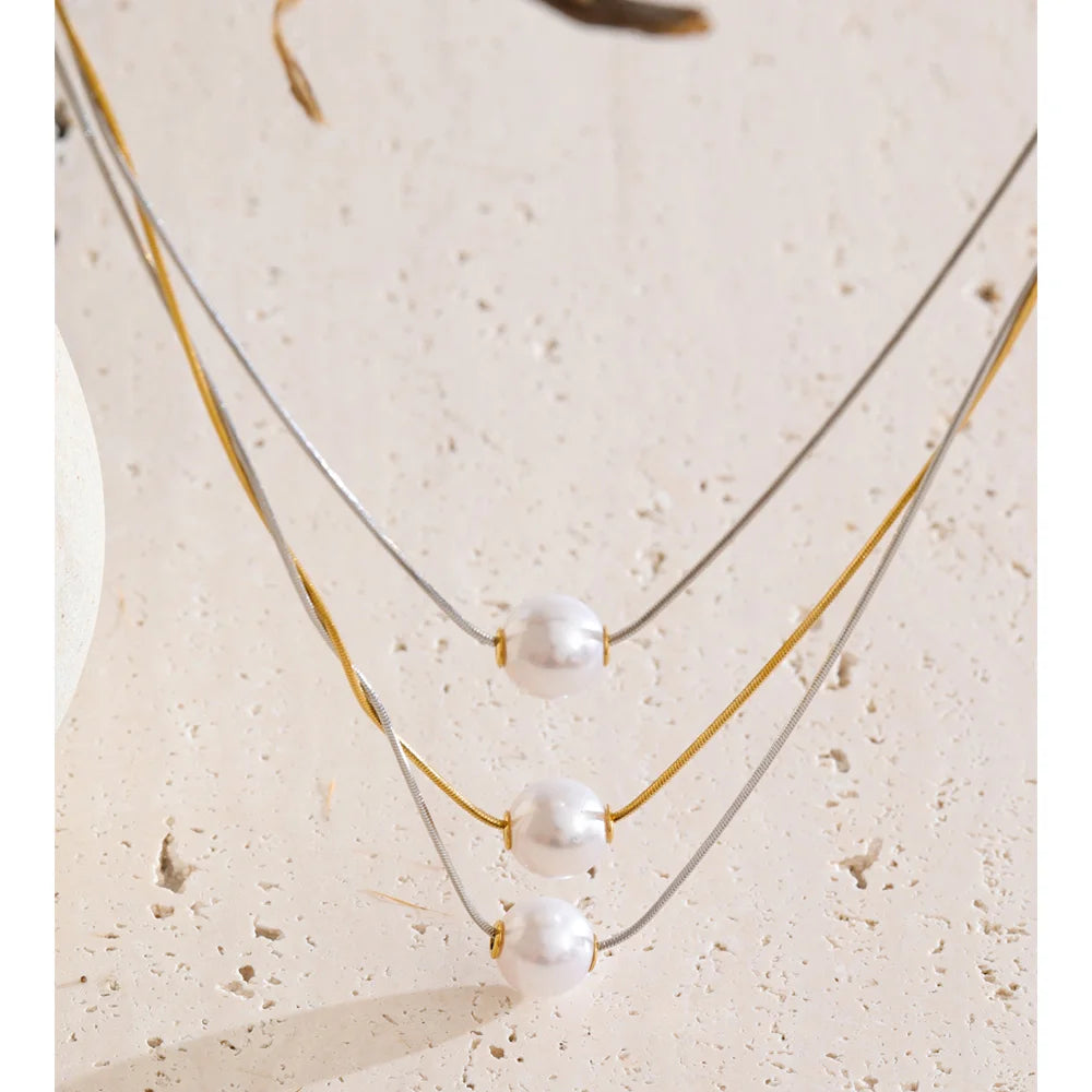 Close up of pearl on a necklace in elegant multi-layer design