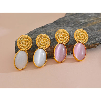 Exquisite Pink & White Natural Stone Stud Earrings