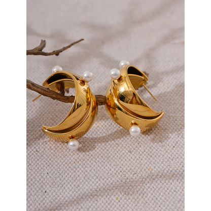 Chic Imitation Pearls Stainless Steel Earrings