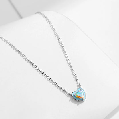 Sterling Silver Light Blue Enamel Heart Necklace